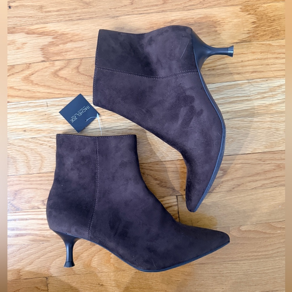 Rachel Zoe Suede Ankle Boots 8M – Brown Pointed Toe Kitten Heel Booties NWT